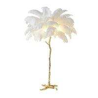 Modern Ostrich Feather Led Floor Lamp Copper Resin Living Room Home Decor Indoor Lighting Bedroom Bedside Standing Table Light