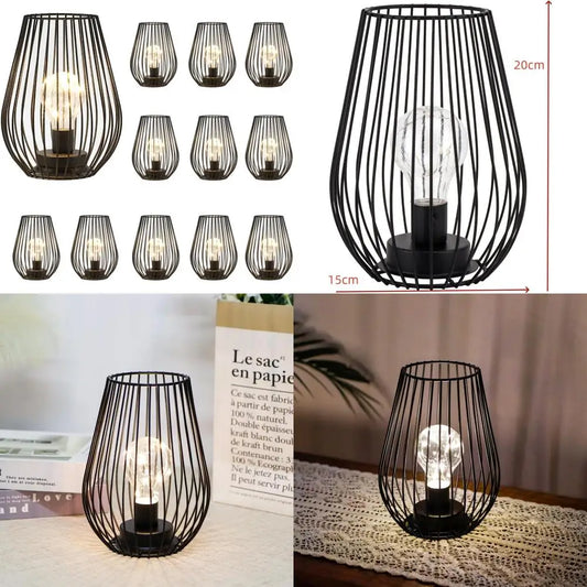 Battery-Powered Metal Cage Table Lamps - Set of 12, 8 Tall, Warm Fairy Lights for Indoor Use, Cordless Lighting