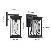 Black Outdoor Wall Lantern with Crackled Glass,Weather-Resistant Exterior,Modern Decorative Wall Sconce with E26 Base (No Bulb)