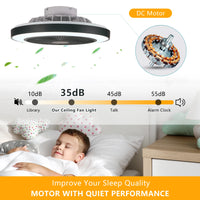 19" LED Ceiling Fan Light Smart RGB Lights with Remote & APP Control Black Kit Flush Mount Enclosed Bladeless Ceiling Fan