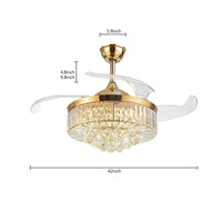 42" Invisible LED Ceiling Fan Light Crystal Retractable Chandelier Lamp W/Remote