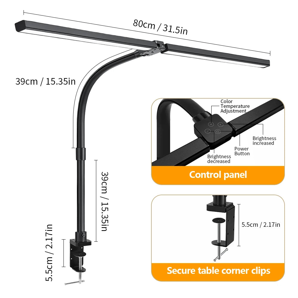 3-head Eye Caring Architect Lamp with Clamp Computer Monitor Gooseneck Smart Light 5 Color Flexible Table Lamp for Home Office