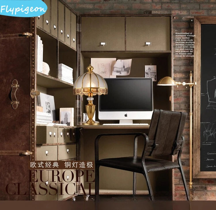 European All Copper Desk Lamp Vintage Industrial Edison Table Light for Living Room Study Bedroom Warm White LED Bulb Retro