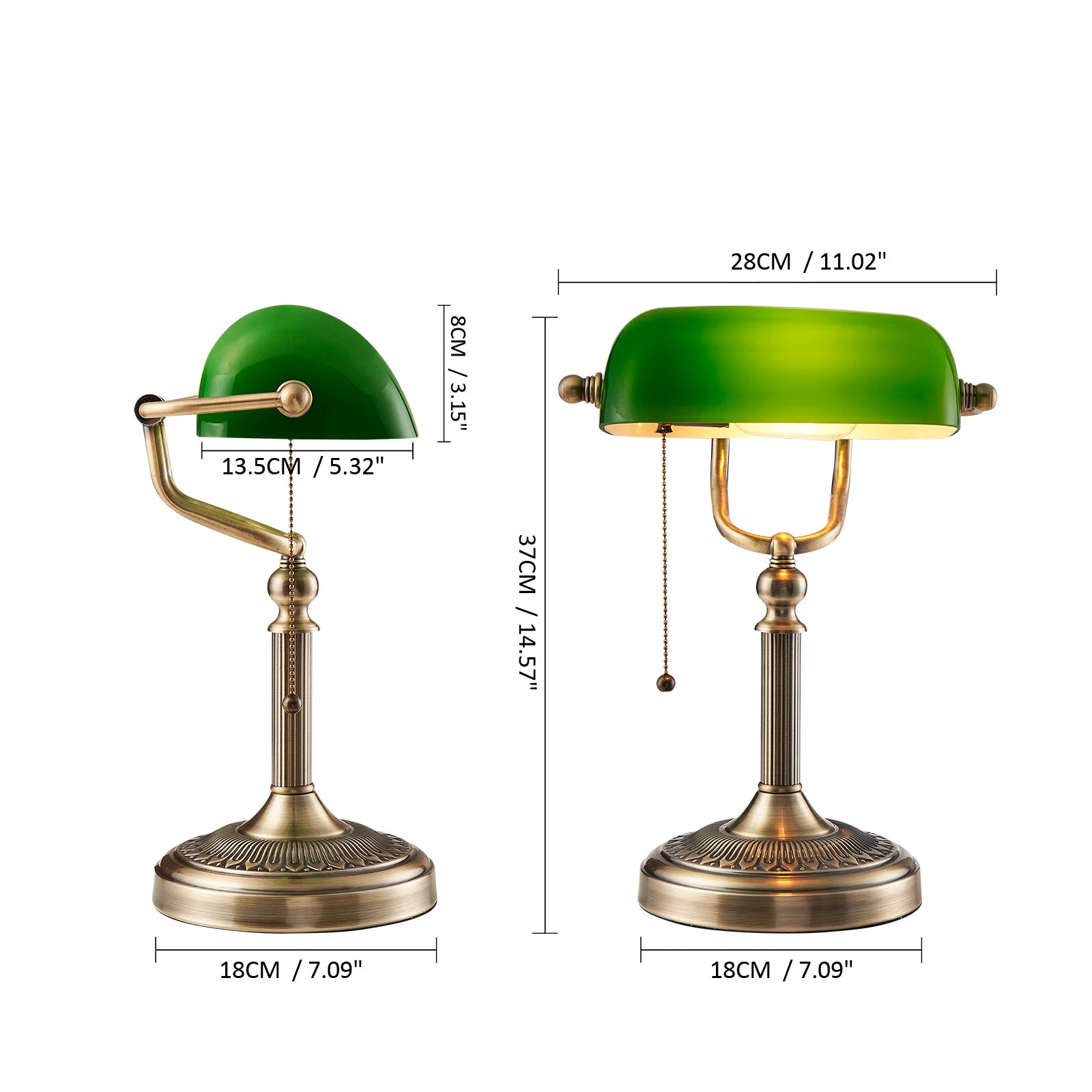 Classical desk lamp Green/White Color Glass Bankers Desk Lamp with Zipper Switch Living room Bedroom Bedside Sofa Table lamp