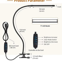 10W LED Desk Lamp with Clamp Dimmable Clip On Reading Light 10 Brightness Level 3 Lighting Modes Flexible Study Table Lamp USB