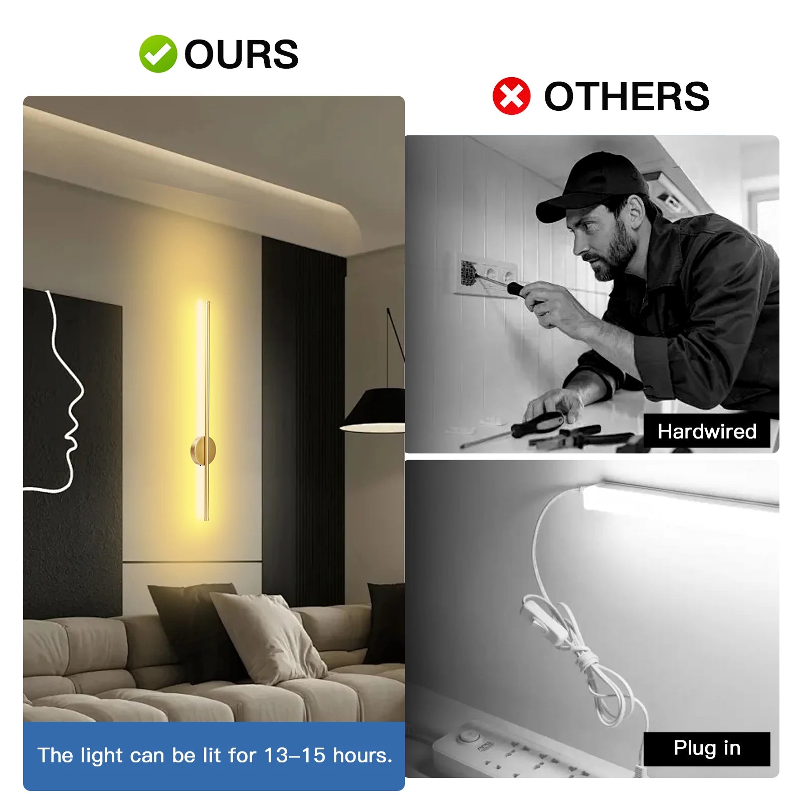 50cn/80cm LED Wireless Wall Lamp 5V Usb Rechargeable Long Night Light with Remote Control Modern Simple Bedroom Bedside Lamp