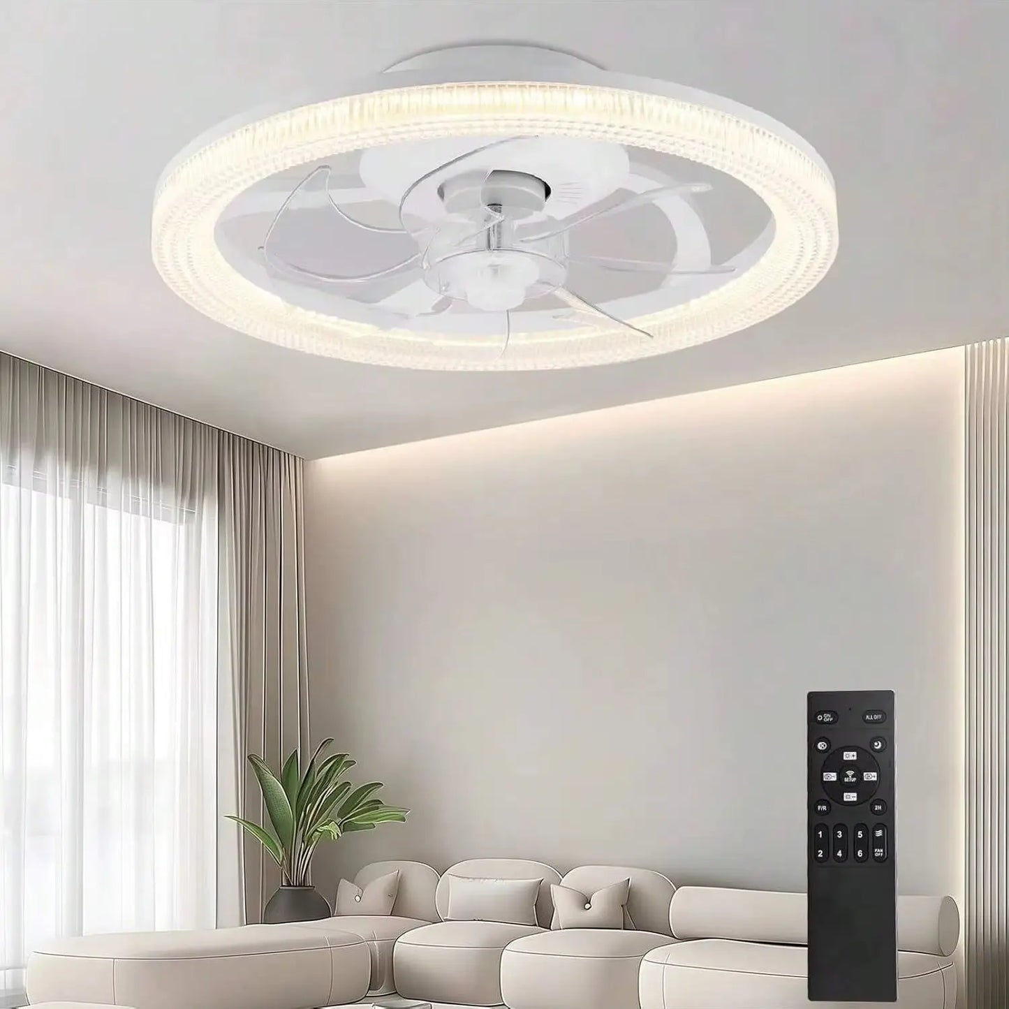 Ceiling Fans With Lights And Remote, 15.7"Flush Mount Ceiling Fan, 6Wind Speeds Low Profile Ceiling Fan With Light, Dimmable LED