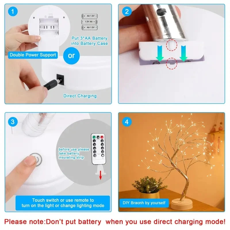 108 LED Tabletop Bonsai Tree Light With Remote Night Light Shimmer Tree Lamp For Christmas Valentine's Home Decoration