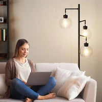 67" Tree-Shaped Floor Lamp with 3 Lights, Glass Shade, Foot Switch, Modern Design for Living Room Lighting