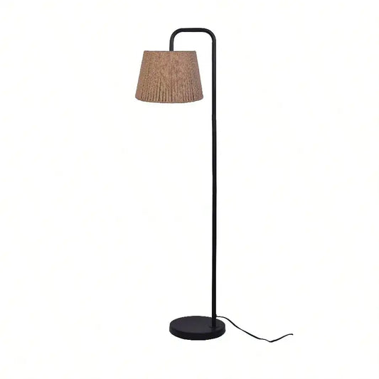 Black Metal Floor Lamp with Rope Shade Transitional Styling for Office and Dorms New