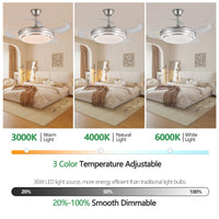 42 Inch 3 Layer Design Modern LED Ceiling Fan with Light and Remote Control,Retractable Blades,Adjustable Speed,Silent Operation