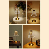 Crystal Table Lamp Rechargeable 3 Colors Portable Gold Metal Beside Lamp 2000mAh Battery Operated Dimmable Touch Light