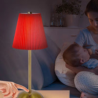 Cordless Table Lamp Small Night Light Touch Control Wireless Bedside Lamp with Pleated Lampshade for Restaurant Bar Coffee Shop