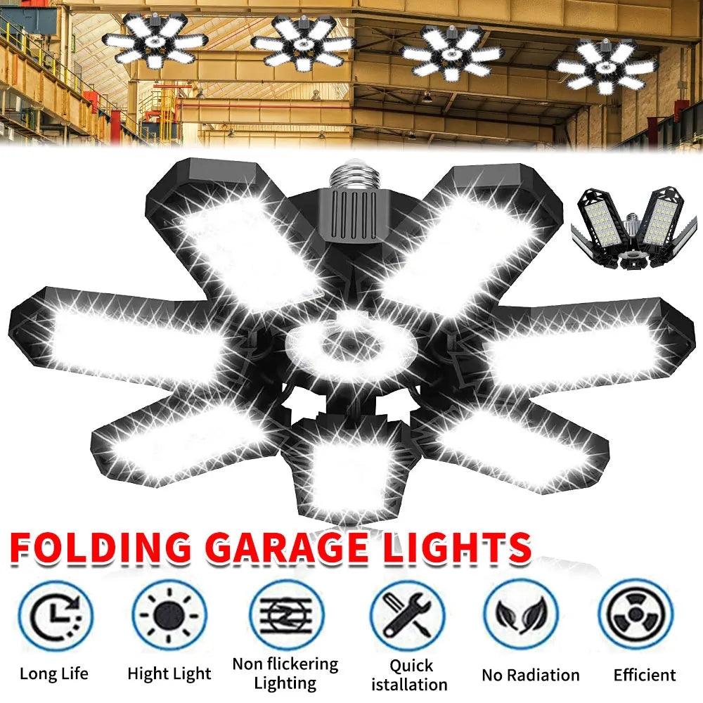Deformable Ceiling Lighting LED Garage Lights Bulb, 6500K Shop Light With 7+1 Adjustable Panels LED Garage Lighting Basement Bar