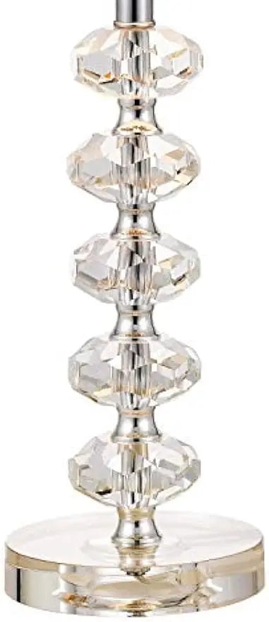 Bedside Table Lamp Set of 2 w/Off-White Drum Shade 23" Modern Clear Stacked Crystal Ball Nightstand for Bedroom Collection