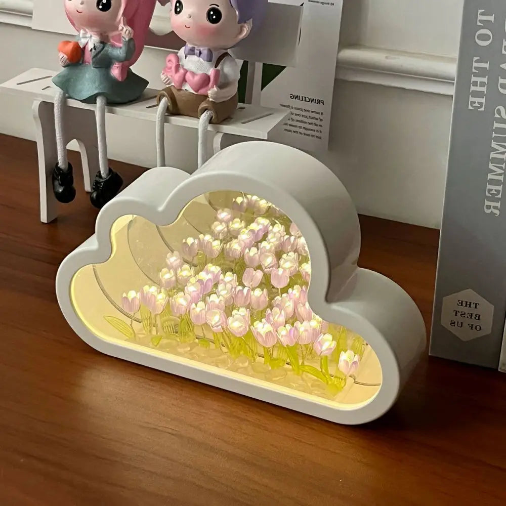 1pc Handmade DIY Clouds Tulip Lamps LED Night Light Mirror Table Lamps Bedroom Ornaments Decoration Flower Sea Atmosphere Lamp