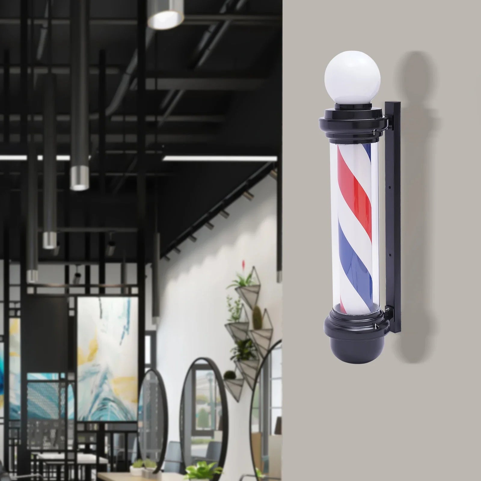 32inch Barber Pole Stripes With LED light Barber Pole Rotating Sign Light Box Rainproof Hairdressing Salon Save Energy Wall Lamp