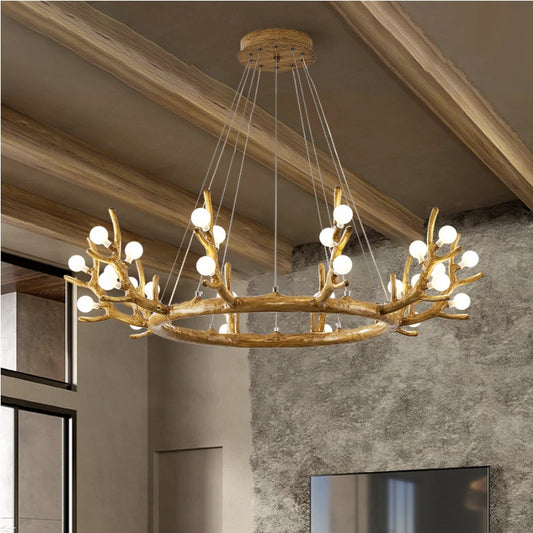 2025 American Country Retro  Antler Chandelier for Restaurant Living Room Pendant Lamp Modern Home Decor Vintage Rustic Lighting