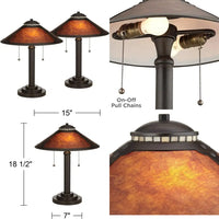 Art Deco Style Desk Table Lamps Set of 2, Rustic Rubbed Bronze, 18.5 High, Mission Tiffany Collection, Nautical Theme