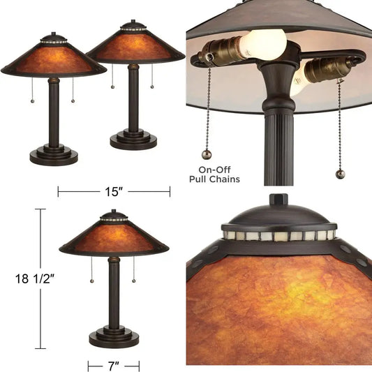 Art Deco Style Desk Table Lamps Set of 2, Rustic Rubbed Bronze, 18.5 High, Mission Tiffany Collection, Nautical Theme