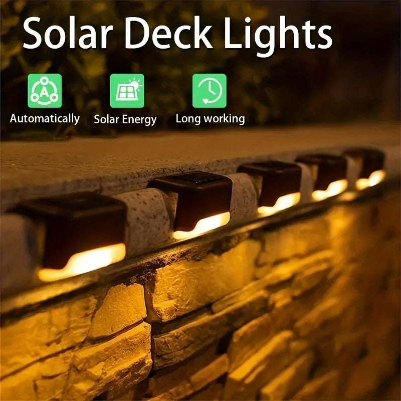 4/8/16Pcs Warm LED Solar Step Lamps Outdoor Waterproof Patio Light Deck Lamp for Railing Stairs Step Fence Yard Patio Pathway
