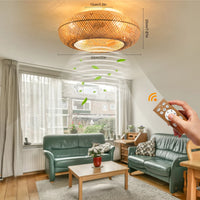 50cm/20'' Farmhouse Boho Rattan Woven Bamboo Ceiling Fan 110V With Light & Remote Control