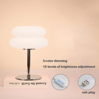 Cream table lamp plastic lampshade bedroom bedside decorative lamp USB plug tri color dimming living room study atmosphere light