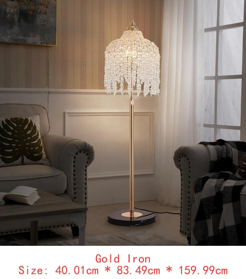 19" Elegant Crystal Table Lamp - Vintage Waterfall Design with Teardrop Grape Crystal Beads and Marble Base for Living Room,
