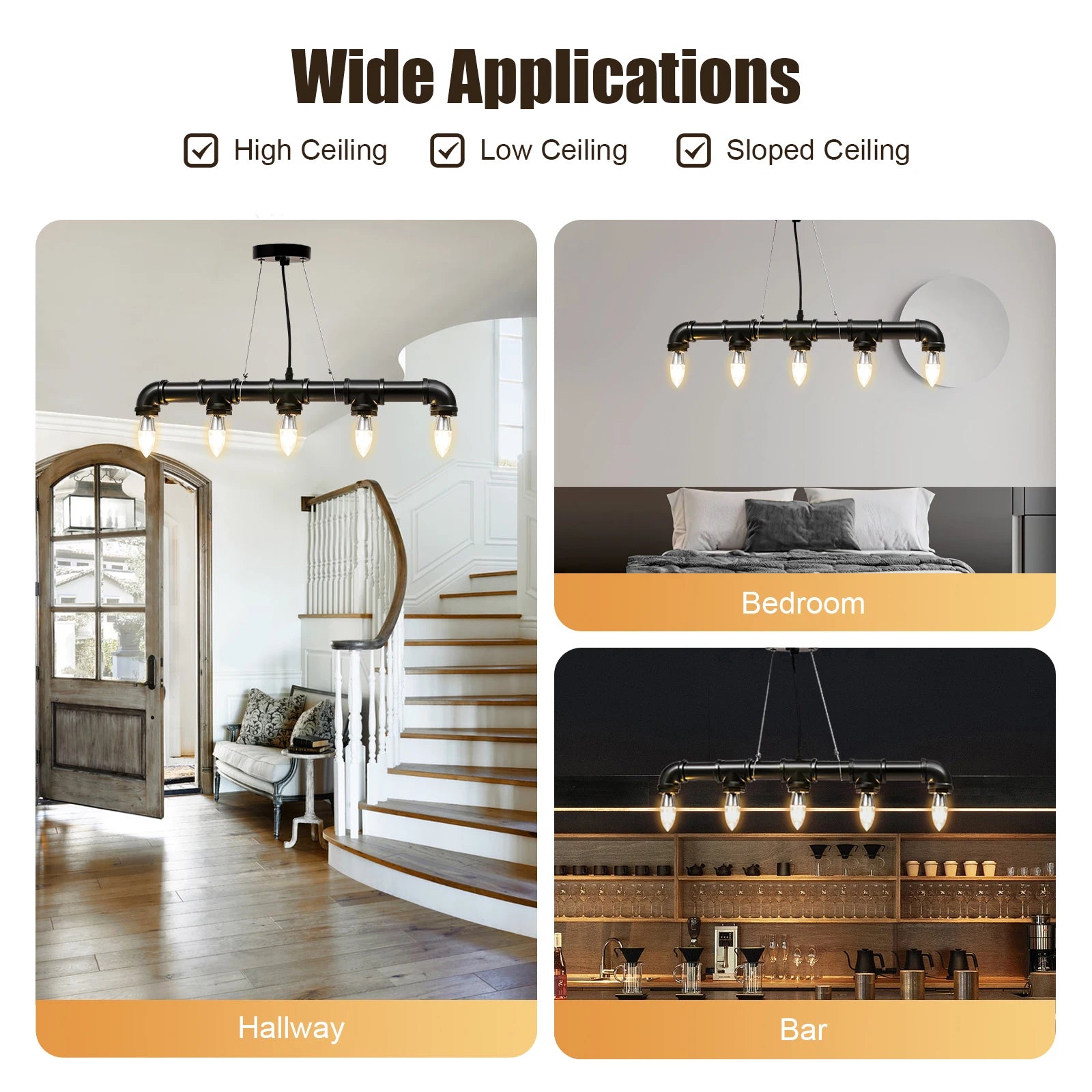 5-Light Water Pipe Pendant Light 65cm 1.2m Wire 10-15㎡ Lighting Area Ceiling Lamp for Living Room Bar Hotel Industrial Style