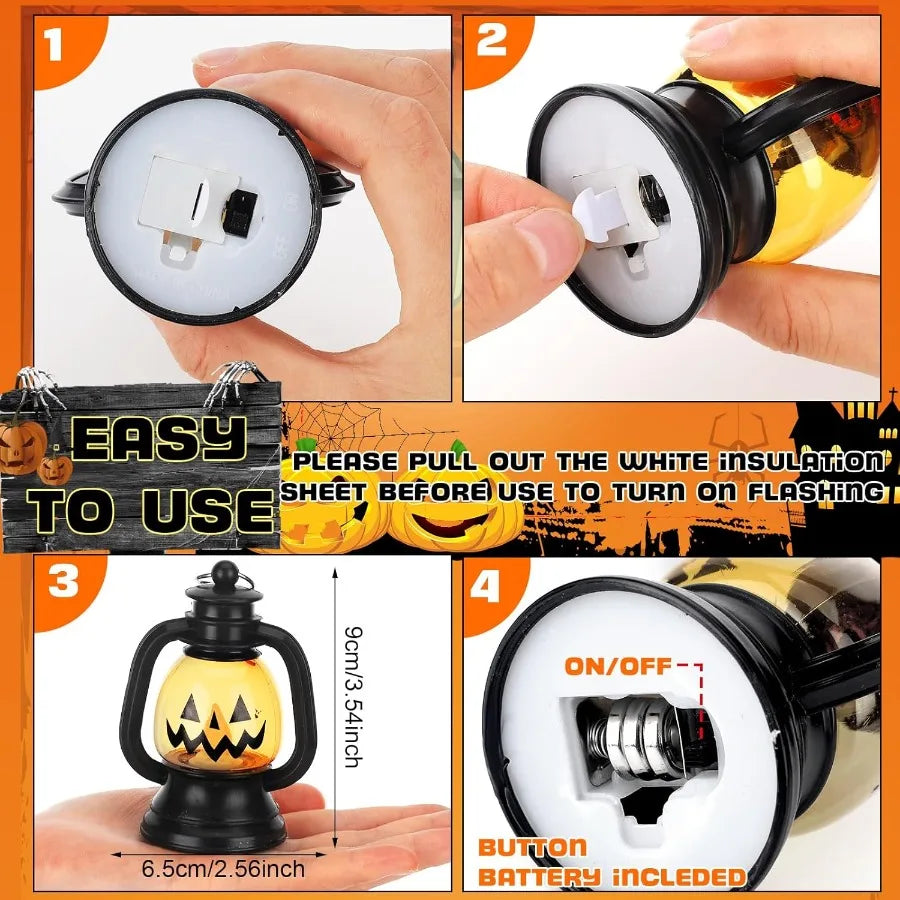 12 Pcs Halloween Mini Pumpkin Lantern 3.54 Inch Jack O Lantern Table Centerpiece with Flickering LED Candle for Indoor Outdoor