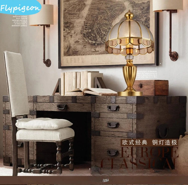 European All Copper Desk Lamp Vintage Industrial Edison Table Light for Living Room Study Bedroom Warm White LED Bulb Retro