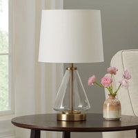 Brass Base Glass Table Lamp 18in Energy Efficient 2way Light Switch Ideal Living Room Bedroom Office 5ft Power Cord
