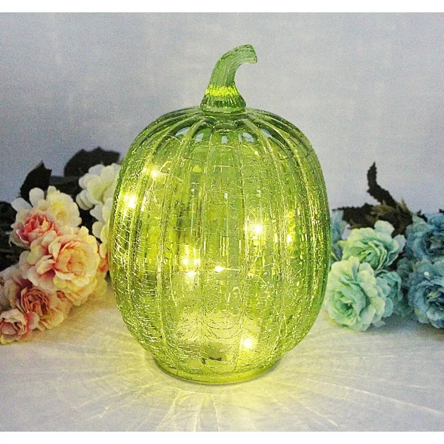 Crackle Glass Pumpkin Light with Timer Battery Operated LED Pumpkin Lamp for Fall Decorations Ideal for Halloween Thanksgiving