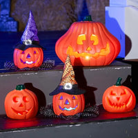 5 Pcs Light Up Halloween Pumpkin Decorations for Outdoor and Indoor Use Jack O Lantern Plastic Pumpkins with Glowing Effect Per