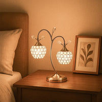 17.25 "Rose Gold 2-Flower Clock Glass Metal Modern Simple Desk Lamp Iron Art Suitable For Bedhead, Desk Warm Decoration 3000K