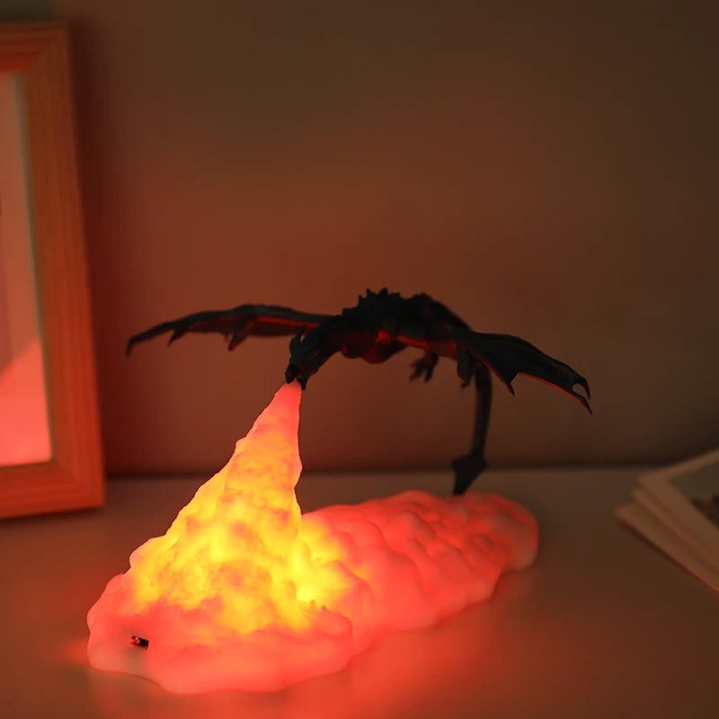 3D Printed Nightstand Lamp Eye Protection Fire/Ice Dragon Tabletop Light Kids Sleep Accompany USB Charge for Bedroom/Living Room