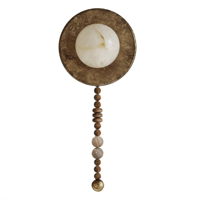 American Retro Old Gold Round Wall Light Loft Handmade Long Sconce Personality Living Room Lobby Hotel Villa Wooden LED Lighting