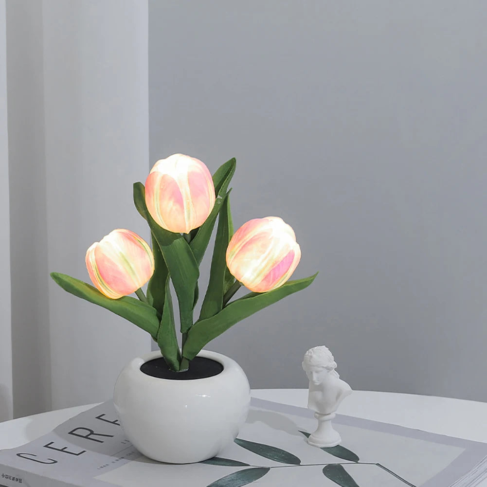Led Simulation Tulip Night Light Fake Flower Table Lamp Ornaments For Home Living Room Desktop Decor