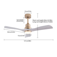 Low Noise Indoor Lighting Fixtures Remote Control 48" Led Ceiling Fan Light