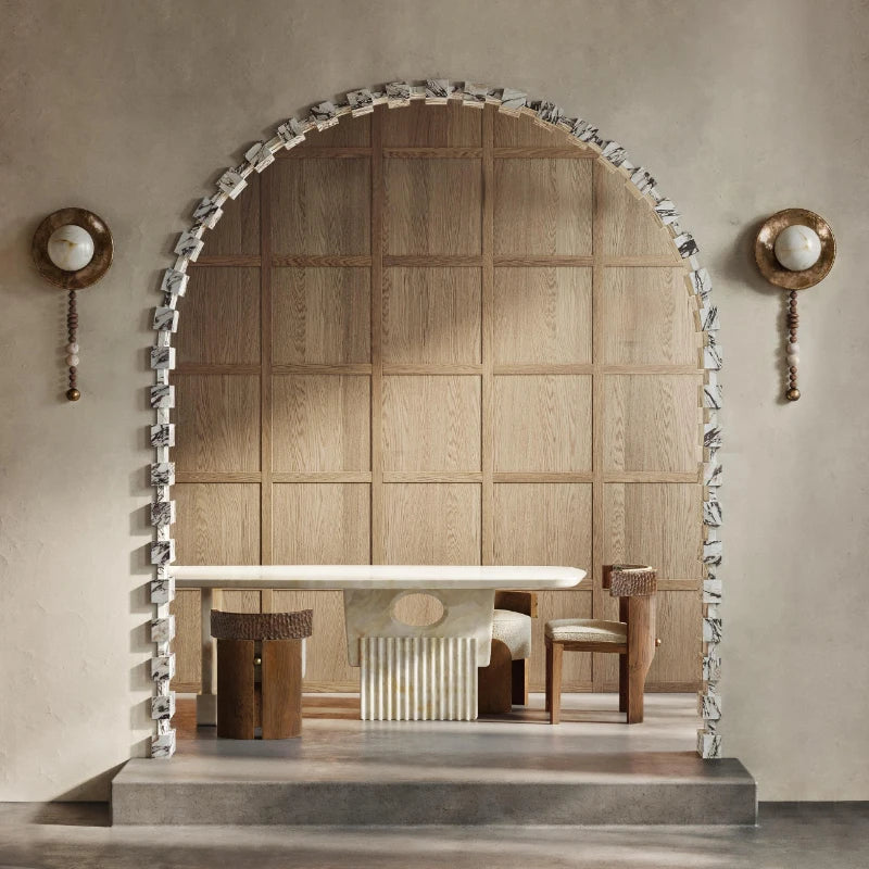 American Retro Old Gold Round Wall Light Loft Handmade Long Sconce Personality Living Room Lobby Hotel Villa Wooden LED Lighting