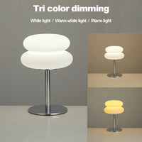 Cream table lamp plastic lampshade bedroom bedside decorative lamp USB plug tri color dimming living room study atmosphere light