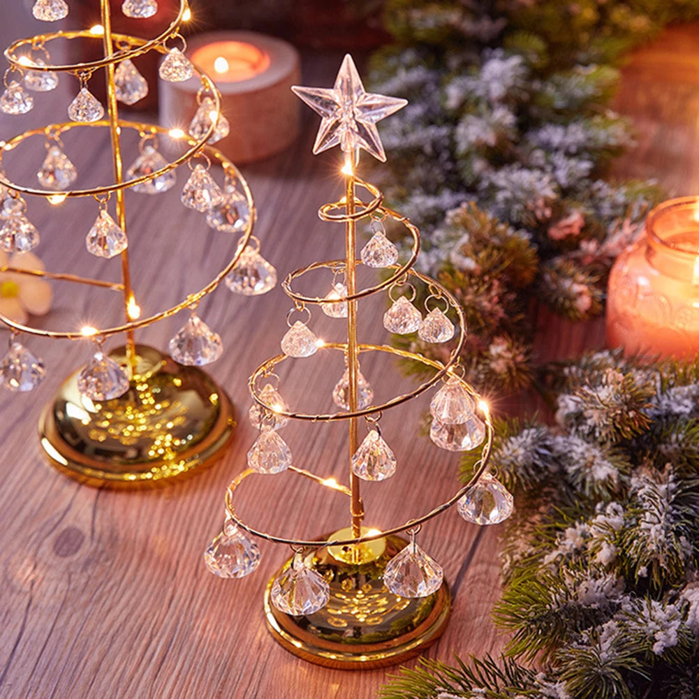 Crystal Star Christmas Tree Lamp Battery Operated Desk Table Lamp Decorative Iron Tree Night Lights for Living Room Bedroom Deco