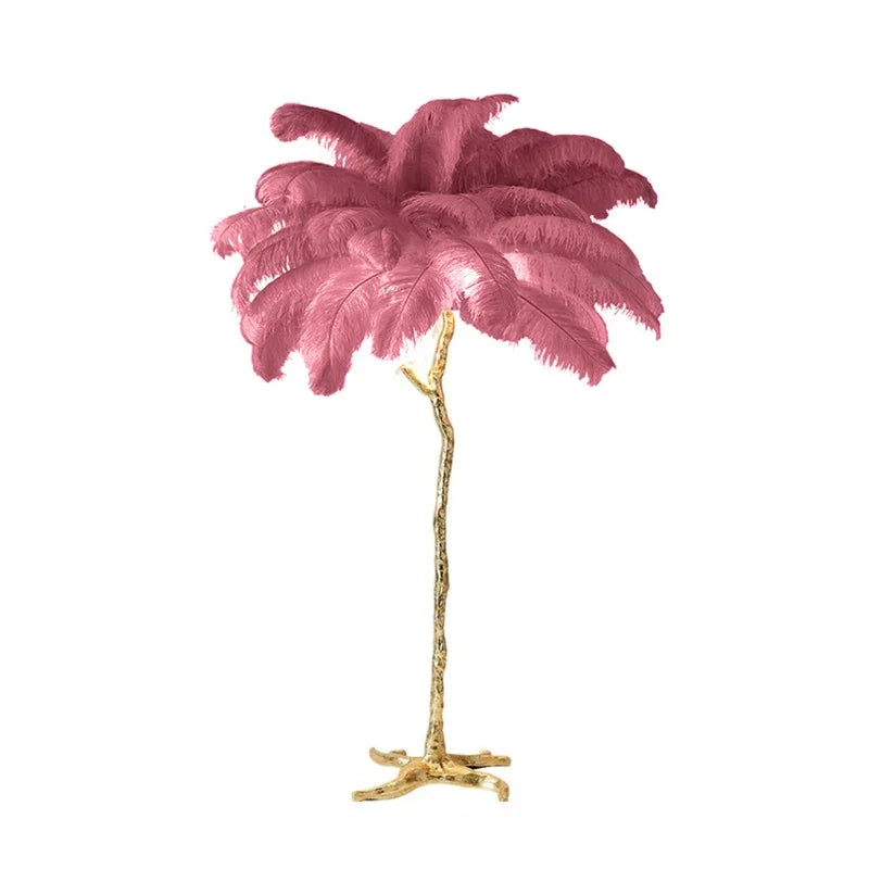 Modern Ostrich Feather Led Floor Lamp Copper Resin Living Room Home Decor Indoor Lighting Bedroom Bedside Standing Table Light