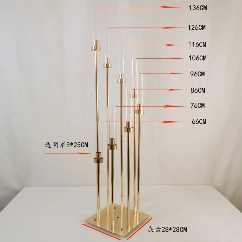 2/4/5/10pcs 8 Heads Metal Candelabra Candle Holders Road Lead Table Centerpiece Gold Candelabrum Stand Pillar Candlestick weddin