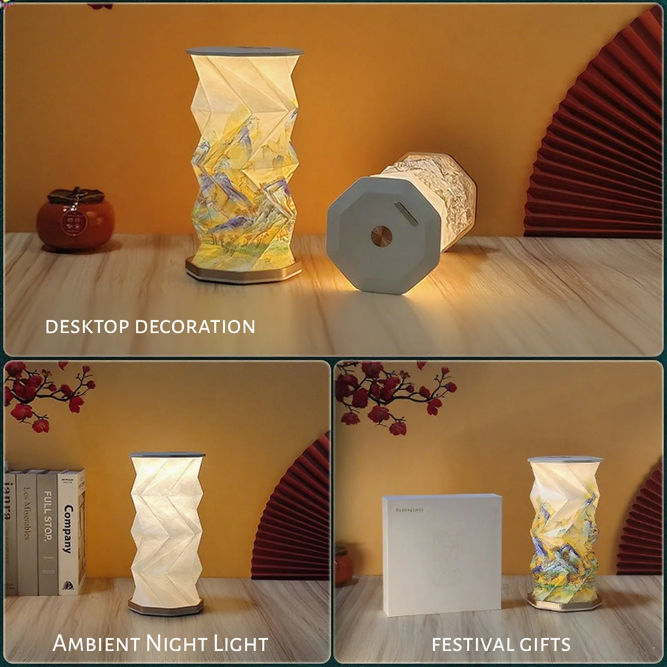 3D Origami LED Night Light, Foldable USB Touch Sensor Lamp 360° Rotating Mood Light for Bedroom Desk, Home Decor Gifts