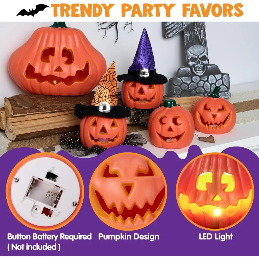 5 Pcs Light Up Halloween Pumpkin Decorations for Outdoor and Indoor Use Jack O Lantern Plastic Pumpkins with Glowing Effect Per