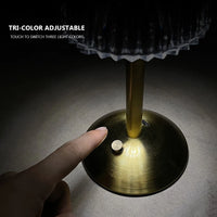 Crystal Table Lamp Rechargeable 3 Colors Portable Gold Metal Beside Lamp 2000mAh Battery Operated Dimmable Touch Light