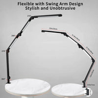 LED Desk Lamp with Clamp Flexible 4 sections Swing Arm Three light sources desk light, 4 Color Modes & 5 Brightness