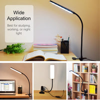 5W LED Clip on Desk Lamp with 3 Modes 11 Brightness  2M Cable Dimmer 14 Levels Clamp Table Lamp