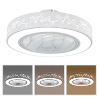 22" Dimmable Pendant Lamp Ceiling Fan with Remote Control 3-Color 6 Speeds Semi Flush Mount Round Invisible LED Fan Chandelier